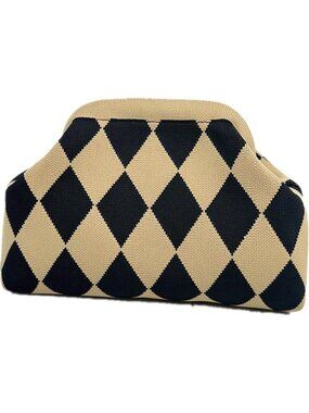 Women Diamond Cheak Stripe Summer Beach Woven Crochet Bag Dumpling Purse Handbag